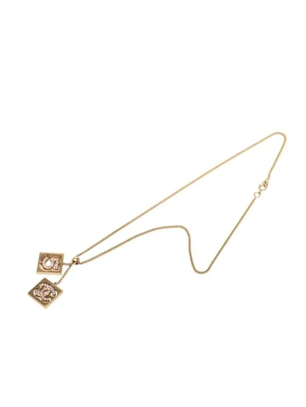 Chanel CC Logo No 5 Plate Chain Pendant 02P Gold Plated Rhinestone